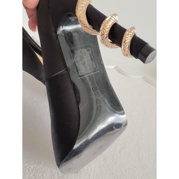 Azalea Wang Size 10 Snake Shoes Black Satin Stilleto Dramatic Slip On Almond Toe - Picture 6 of 16